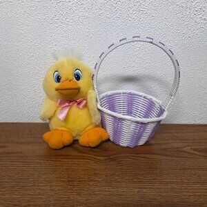 Easter Basket with Attached Plush Duck 8" Stuffed Animal